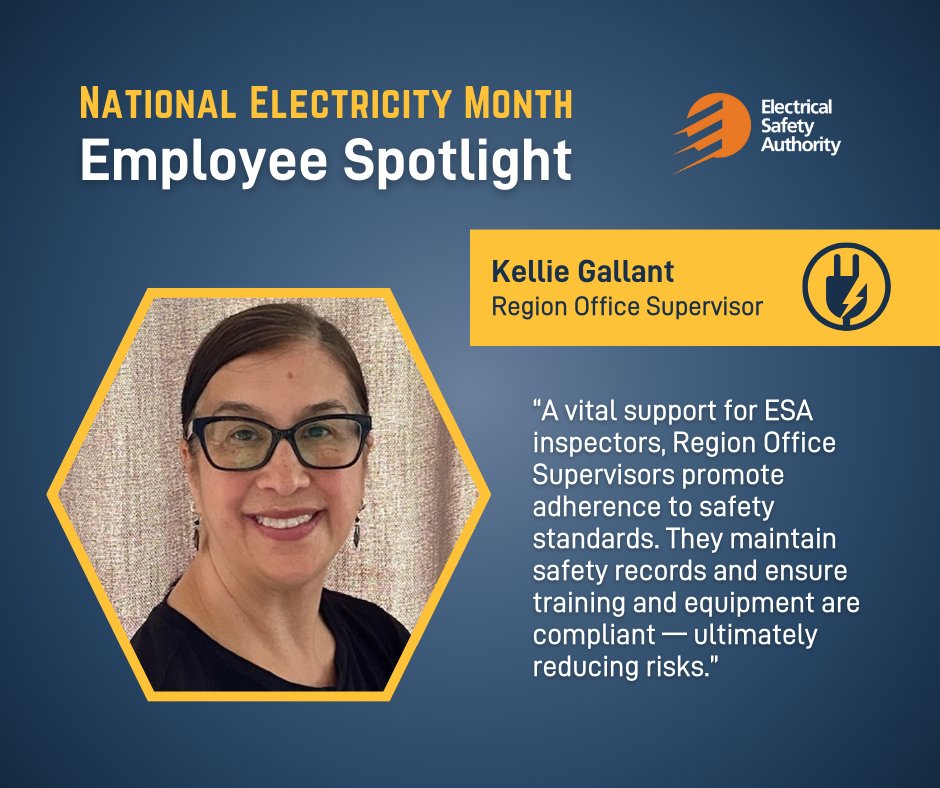 During #NationalElectricityMonth, we recognize not just the power of ⚡electricity, but the people who work every day to ensure its safety. Meet Kellie Gallant, a Region Office Supervisor at ESA, who makes sure our teams have everything they need to uphold safety standards.