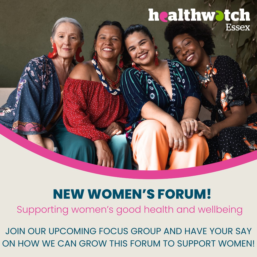 Healthwatch Essex (@hwessex) on Twitter photo We have a new Women's Forum, have your say in our next focus group!
📍Mosaic Inner Room, Firstsite, Lewis Gardens, High Street, Colchester CO1 1JH
Tuesday 17th June 2025
11.00am-2.00pm
For more info email our Engagement Officer, Mel at melanie.archer@healthwatchessex.org.uk We have a new Women's Forum, have your say in our next focus group!
📍Mosaic Inner Room, Firstsite, Lewis Gardens, High Street, Colchester CO1 1JH
Tuesday 17th June 2025
11.00am-2.00pm
For more info email our Engagement Officer, Mel at melanie.archer@healthwatchessex.org.uk