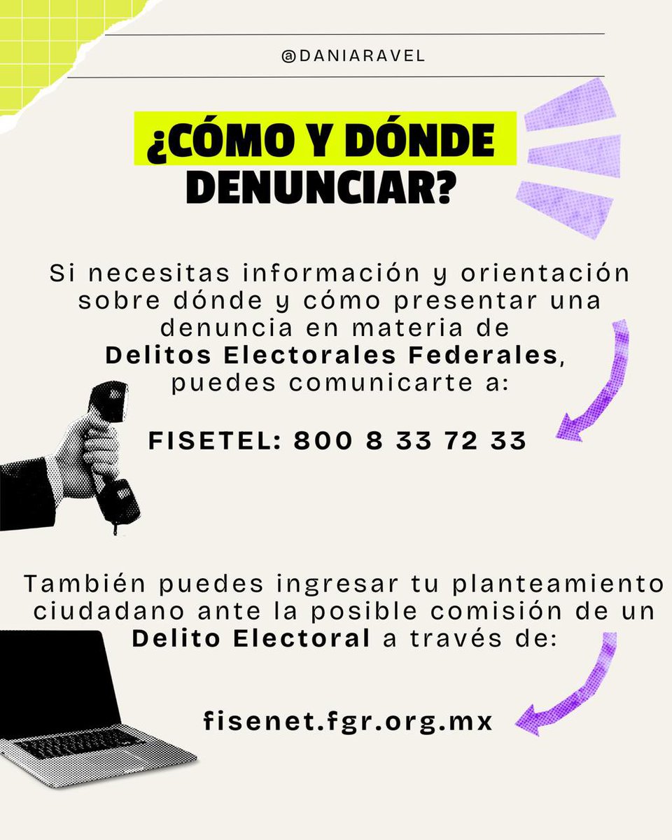 DaniaRavel's tweet photo. 🗳 Aunque la jornada electoral haya pasado, aún pueden cometerse delitos que afectan la democracia. 🚫 Denunciar es un derecho y una obligación ciudadana
🔎 Si presencias algún delito electoral, denuncia. La #FISEL está para investigar y sancionar a quienes atentan contra la democracia.
#DelitosElectorales #Democracia #Elecciones #PEEPJF #Elecciones