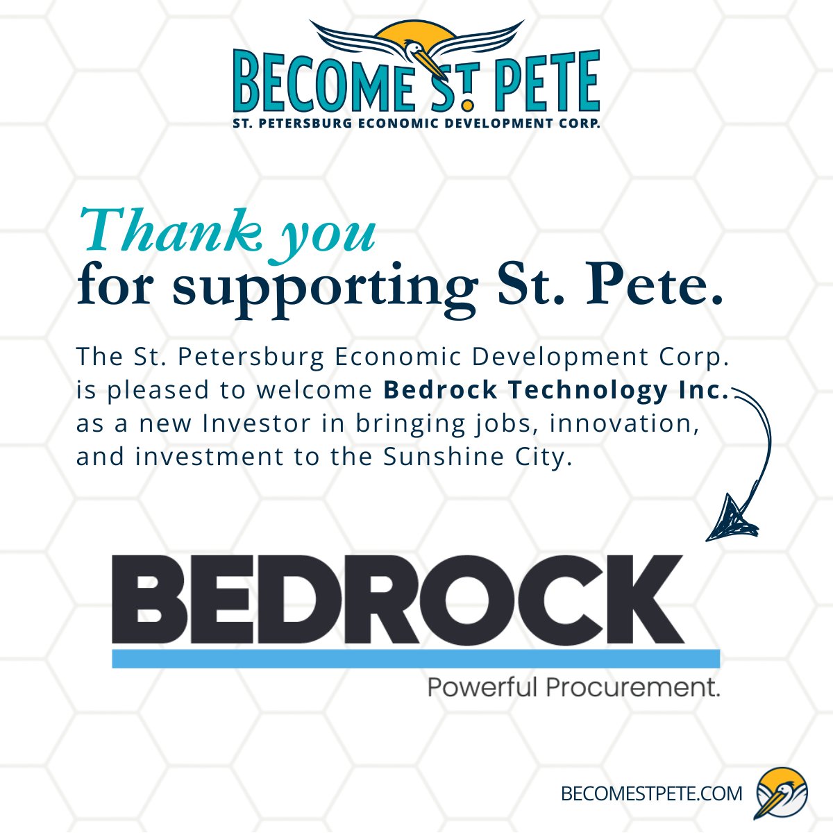 The St. Pete EDC is pleased to welcome Bedrock as an Investor in the EDC. We love having a company that's relocated here join us in bringing others.. Thank you for your support in bringing new jobs, innovation, and investment to the Sunshine City!
hubs.li/Q03r2n4p0