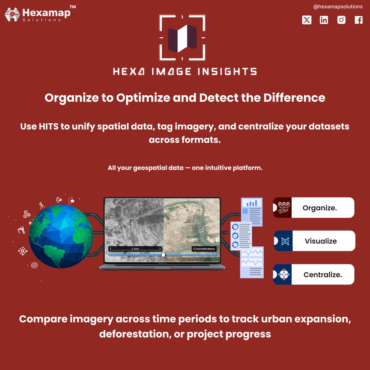 HexamapSolution's tweet image. Organize. Centralize. Visualize. 

#ChangeDetection #SmartGIS #HITSPlatform #HexamapSolutions #GeospatialIntelligence #TimeSeriesAnalysis #hank