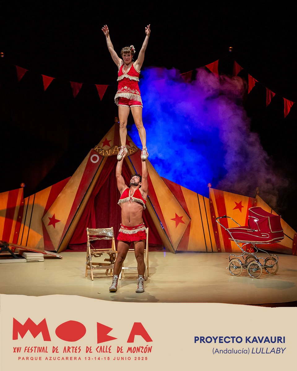 🎪 Desde Andalucía, Proyecto Kavauri presenta Lullaby.

👶 Acróbatas, un bebé y una noche de circo inolvidable.

📅 Sábado 14 junio 🕢 22:30 h
📍 Anfiteatro Labordeta
📄 Programa: bit.ly/MOBA2025

#MOBA2025 #ArtesDeCalle #FestivalMOBA #MonzónCultural #Monzón #Huesca