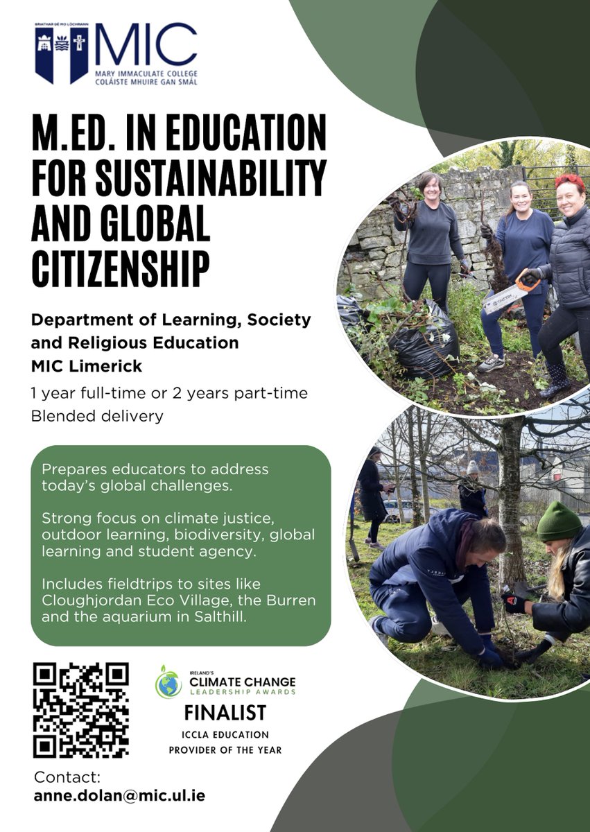 Mary Immaculate College (MIC) (@miclimerick) on Twitter photo Interested in the M Ed in Education for Sustainability and Global Citizenship?
You are invited to an Information Session tomorrow evening at 7pm to learn more.
Join via the Teams link below:
teams.microsoft.com/l/meetup-join/…
For more information email anne.dolan@mic.ul.ie
#BeMoreAtMIC Interested in the M Ed in Education for Sustainability and Global Citizenship?
You are invited to an Information Session tomorrow evening at 7pm to learn more.
Join via the Teams link below:
teams.microsoft.com/l/meetup-join/…
For more information email anne.dolan@mic.ul.ie
#BeMoreAtMIC