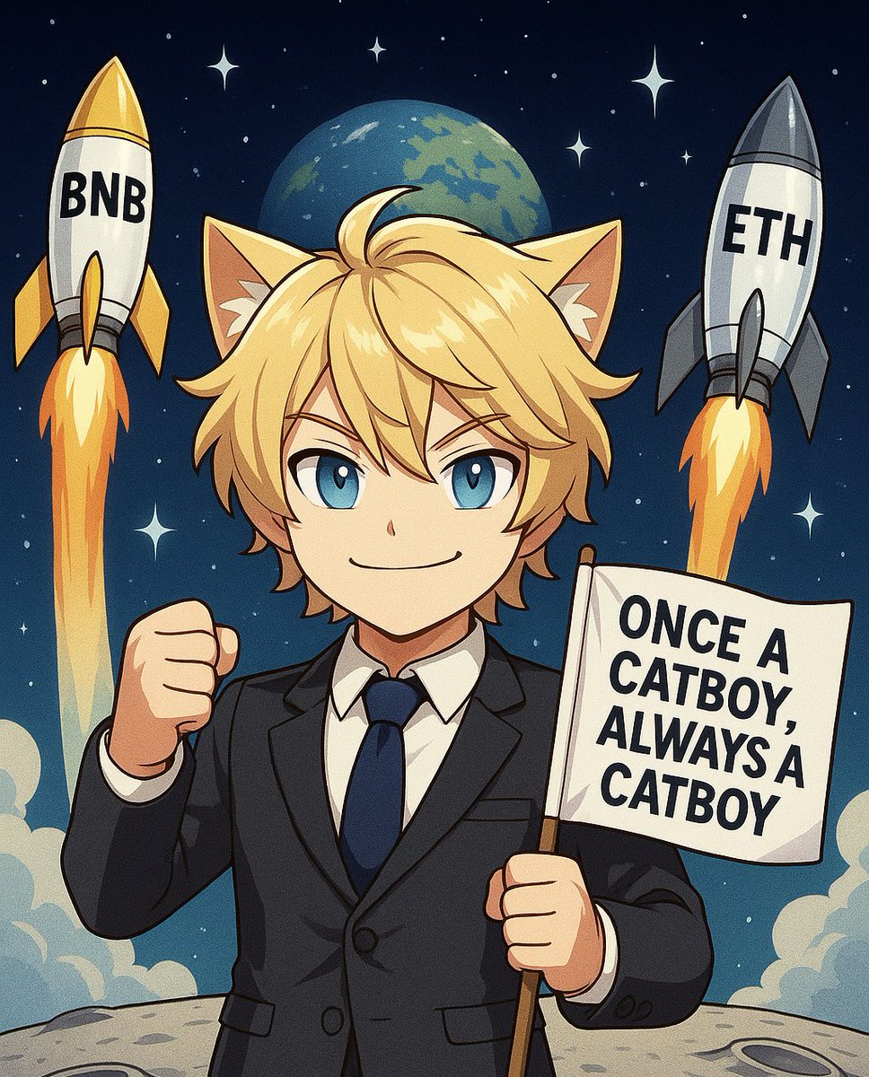 Catboy holding the flag of destiny. 

Once a Catboy, always a Catboy! 

#BNB #ETH