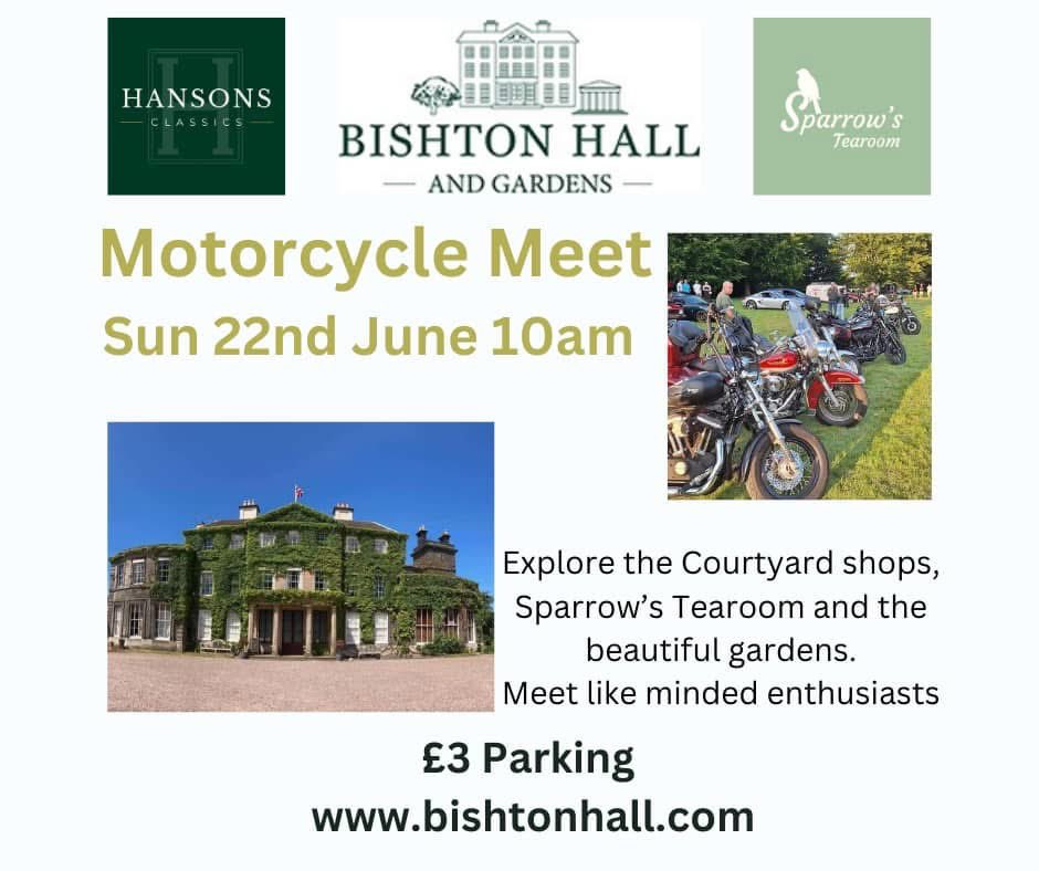 🏍️Bishton Hall Motorcycle Meet🏍️
📆 Sunday, 22nd June
⏰ 10:00 AM
We can’t wait to welcome you all! Come along for a great morning of bikes, chats, and good vibes <a href="/SparrowsTearoom/">Sparrow's Tearoom</a> will be open serving fresh coffee and tasty bacon sandwiches!
#bishtonhallandgardens #motorcyclemeet