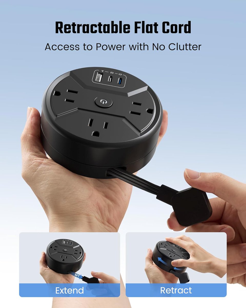 Travel Power Strip with 5ft Retractable Cord, Portable 3 AC Outlets and 3 USB Ports 35W Fast Charging Station

🔌 Power up your travels with a massive 50% discount on this portable charging essential.

• Retail Price : $17.99  
• Discounted Price : $8.99  
• Promo code :