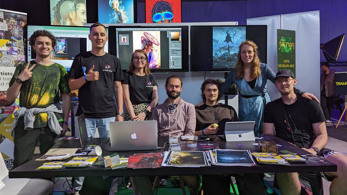 Faerian Gallery (@faerian_art) on Twitter photo Gm :)
Throwback on <a href="/NFCsummit/">NFC SUMMIT - LISBON - JUNE 4-6 2025</a> 2023 where we exhibited our live art collection, "Humanity", with artists <a href="/JakubJagodaArt/">Jakub Jagoda</a>, <a href="/dusin3000/">Tomas Duchek</a> and our sponsor <a href="/nftdesignawards/">NFT Design Awards</a> ♥
(the blonde girl on the right is me writing the posts) Gm :)
Throwback on <a href="/NFCsummit/">NFC SUMMIT - LISBON - JUNE 4-6 2025</a> 2023 where we exhibited our live art collection, "Humanity", with artists <a href="/JakubJagodaArt/">Jakub Jagoda</a>, <a href="/dusin3000/">Tomas Duchek</a> and our sponsor <a href="/nftdesignawards/">NFT Design Awards</a> ♥
(the blonde girl on the right is me writing the posts)