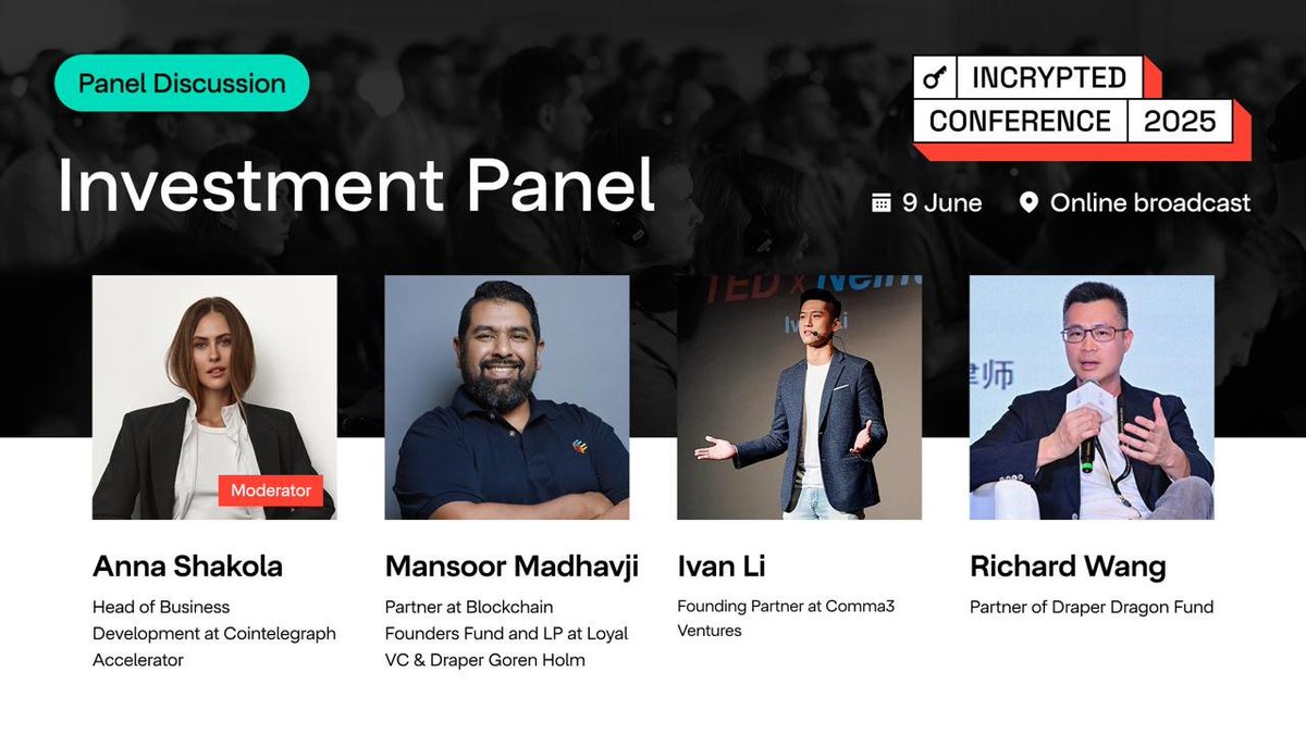 Investment Panel at Incrypted Online Marathon

⚡️ Mansur Madhavji (Blockchain Founders Fund)
⚡️ Richard Wang (Draper Dragon Fund)
⚡️ Ivan Li (Comma3 Ventures)
⚡️Moderator — Anna Shakola (Cointelegraph Accelerator)

Watch live: youtube.com/watch?v=4wF7vf…