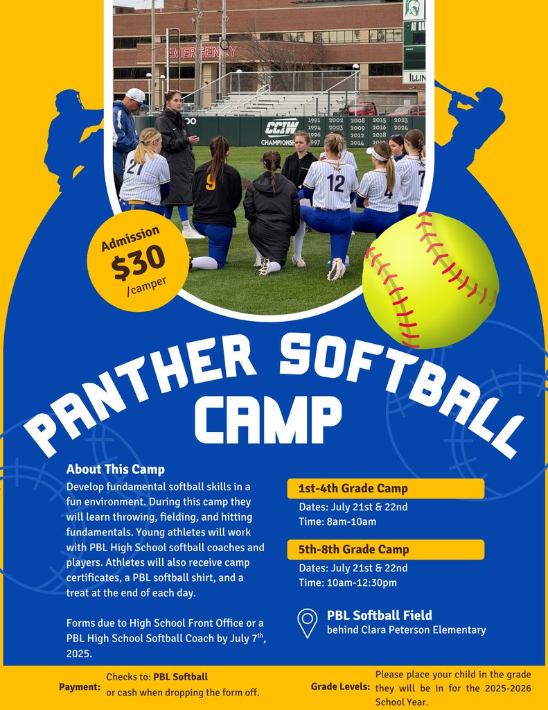 Come join us for our Softball camp! Make sure to fill out the form and turn it in to our High School Office. 
docs.google.com/document/d/1aU…