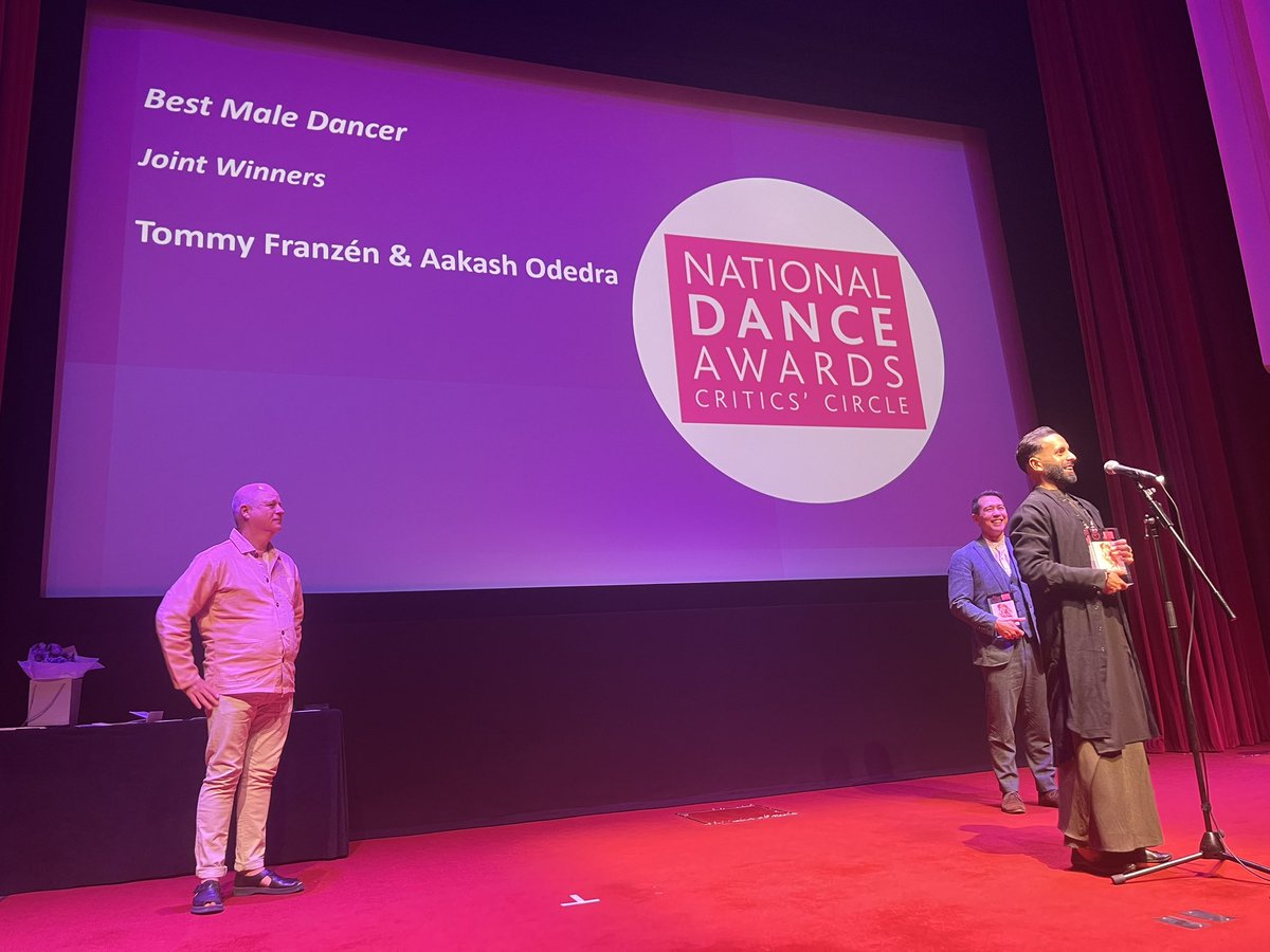 NatDanceAwards's tweet photo. For the first time ever the Dancing Times Award for Best Male Dancer is shared between Tommy Franzen and Aakash Odedra #NDA25 https://t.co/f3dZj8gsGi