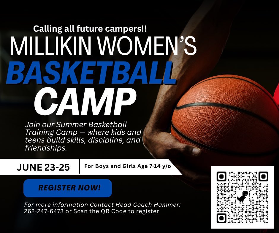 Millikin University WBB (@millikinwbb) on Twitter photo Register today to attend our Youth camp or Elite camp‼️ 2 weeks until camp! We are looking forward to having everyone back on campus! Our Youth camp is open to girls and boys!
Elite Camp Registration: athletics.millikin.edu/sb_output.aspx…
Youth Camp Registration: athletics.millikin.edu/sb_output.aspx… Register today to attend our Youth camp or Elite camp‼️ 2 weeks until camp! We are looking forward to having everyone back on campus! Our Youth camp is open to girls and boys!
Elite Camp Registration: athletics.millikin.edu/sb_output.aspx…
Youth Camp Registration: athletics.millikin.edu/sb_output.aspx…