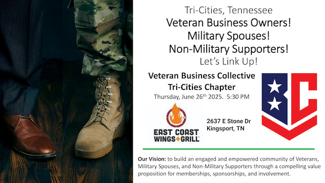robcampbelllead's tweet photo. Fall in Tri Cities of Tennessee! Join us 26 June for the Veteran Business Collective! https://t.co/yc4Ry2Vex0