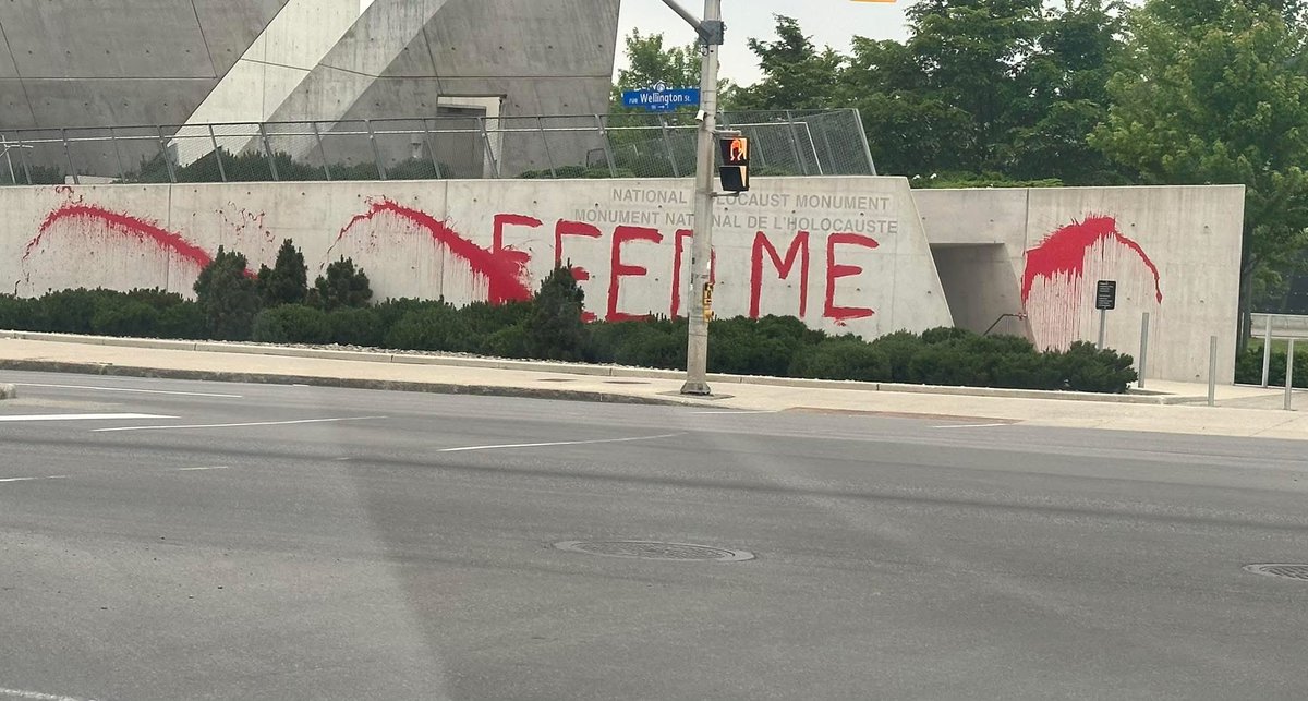 A disgusting and cowardly act — Canada’s National Holocaust Monument was defaced overnight.

Parliament is just steps away — that’s where dissent belongs. Defacing sacred ground in honour of the millions of victims of the Holocaust in the middle of the night with spray paint