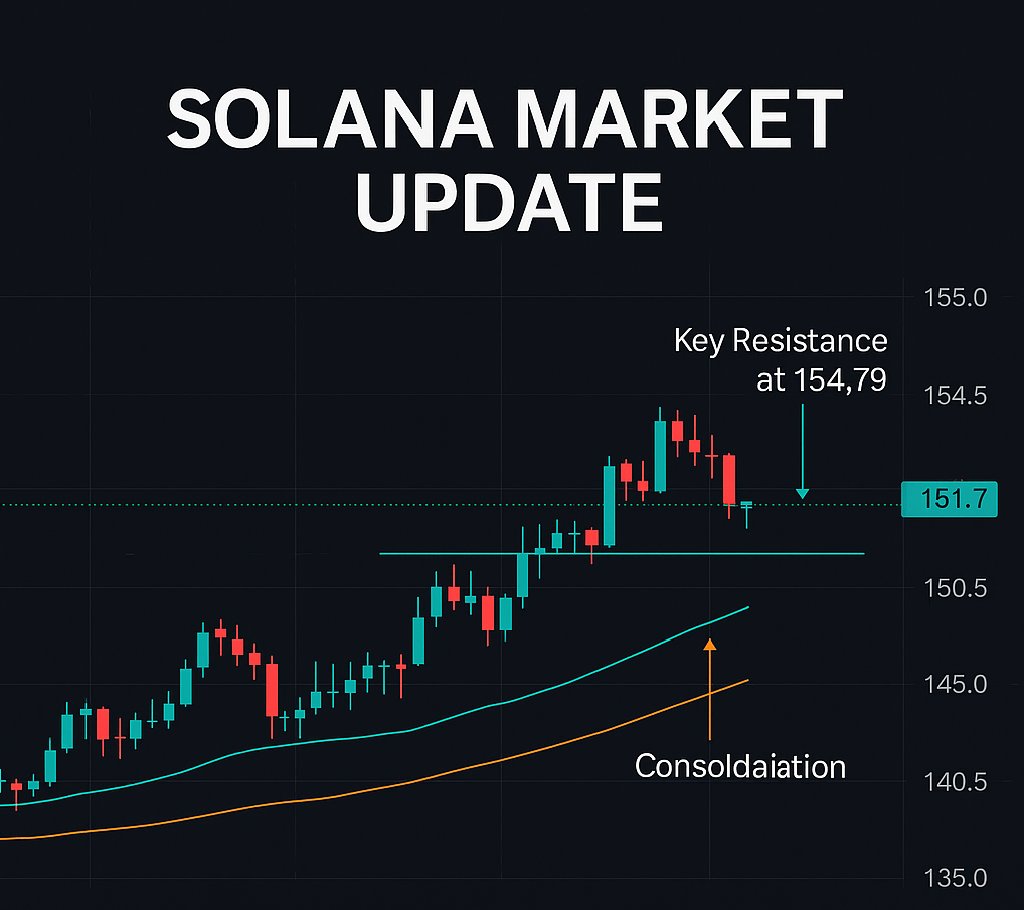 Defi_pulse01's tweet photo. ๐ Solana Market Update
SOL rebounds from $148 to ~$155 ๐
Now consolidating near $151 with key resistance at $154.79.
Technical signals ๐:
MA-5 crossed MA-10 on 1H chart bullish continuation likely if $150 holds.
#defipulse #Solana #SOL #CryptoTrading #Altcoins #CryptoNews https://t.co/FEnSP2et76