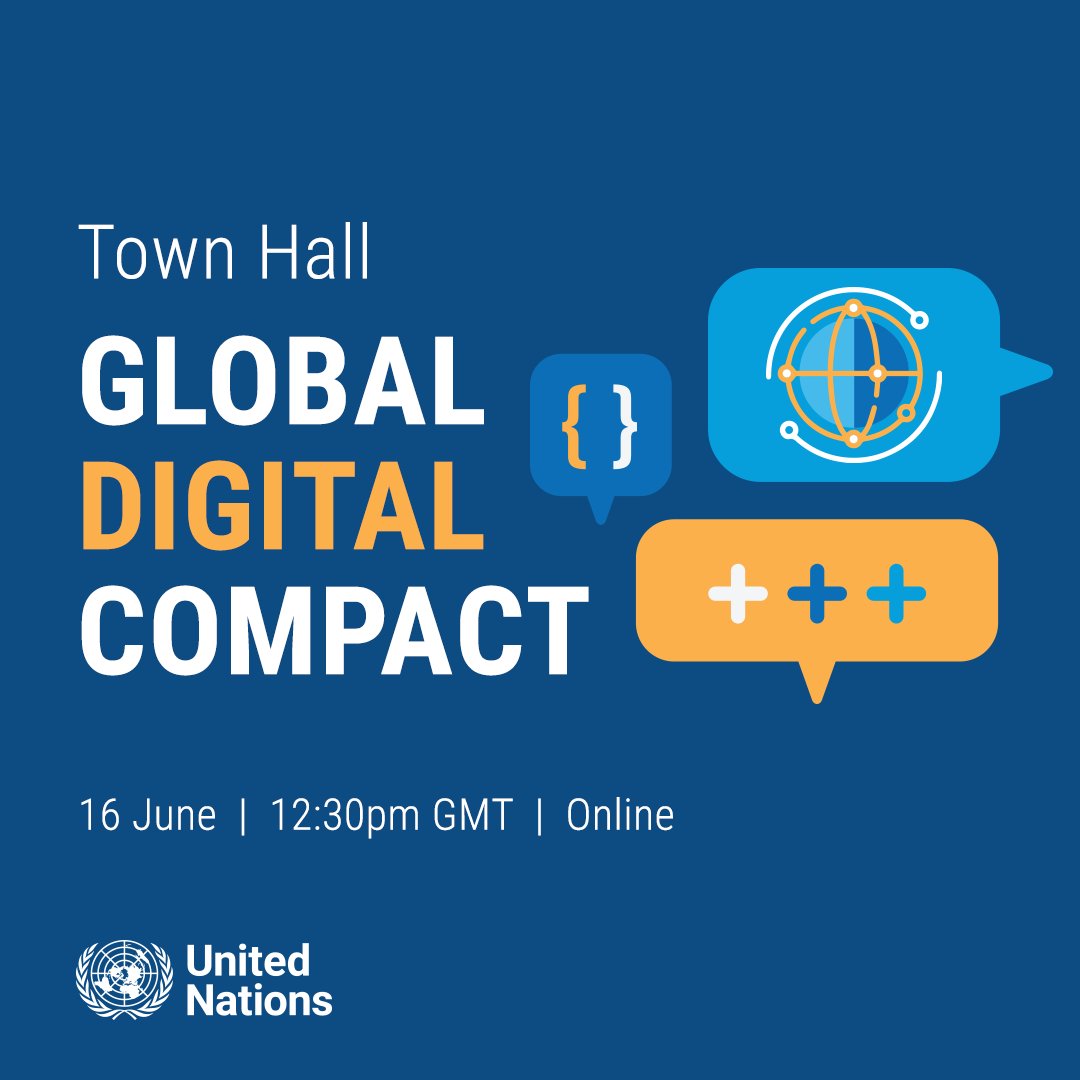 Save the date: 16 June, 12:30pm GMT

Register for the next #GlobalDigitalCompact Town Hall.

✅ Updates on the Compact’s implementation
✅ Participants can share how they are contributing or would like to contribute to its goals

🔗 Register now: forms.office.com/pages/response…