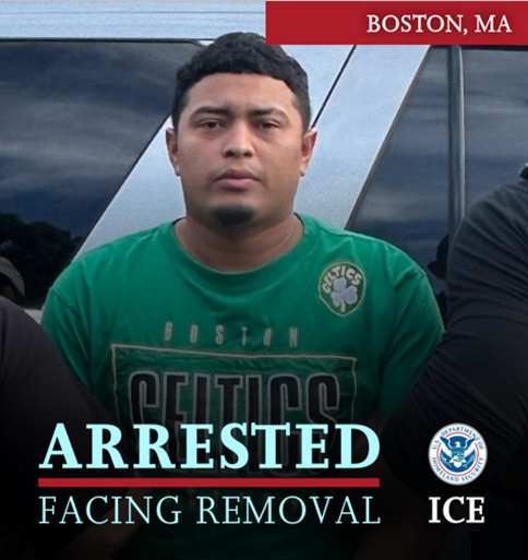 ICE <a href="/EROBoston/">ICE Boston</a>, ICE <a href="/HSINewEngland/">HSI New England</a> and <a href="/FBIBoston/">FBI Boston</a> arrested a 24-year old, illegally present Salvadoran national and documented member of the notorious MS-13 criminal gang in Brockton, Massachusetts.