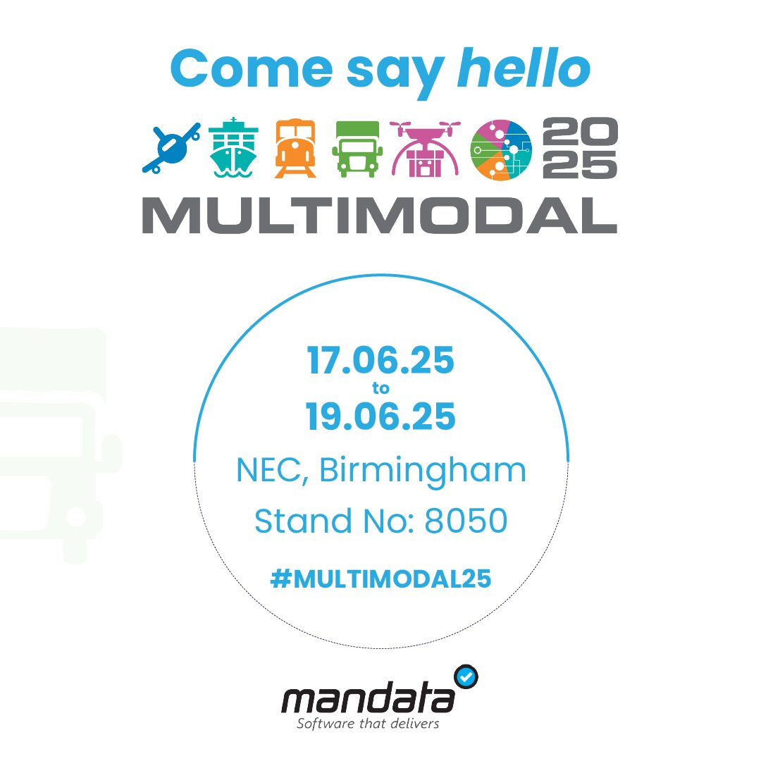 MandataLtd's tweet photo. 📌 Interested to Mandata's Transport Management Software, with the power of AI Route Optimisation?
Drop by to see our team at @multimodal and see how Mandata's TMS can help save your road transport operation time, money and miles.
Confirm a drop in time here: https://t.co/Cdh3xSWPYY
Hall 4, Stand 8050, @thenec Birmingham
------------------------------
#Multimodal25 #Mandata #Optimize #TMS #RouteOptimisation #AI #Innovation #Event #Exhibition #Networking #Tech