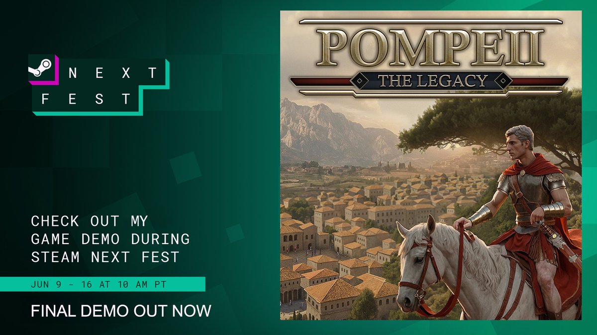 The final demo for Pompeii: The Legacy is now live for Steam Next Fest! 🐱

Explore the new sandbox mode, trade system, expanded research tree, and more.

Step into ancient Rome! 🏛️
store.steampowered.com/news/app/26322…

#SteamNextFest #CityBuilder #IndieGame #RomanEmpire #PompeiiTheLegacy