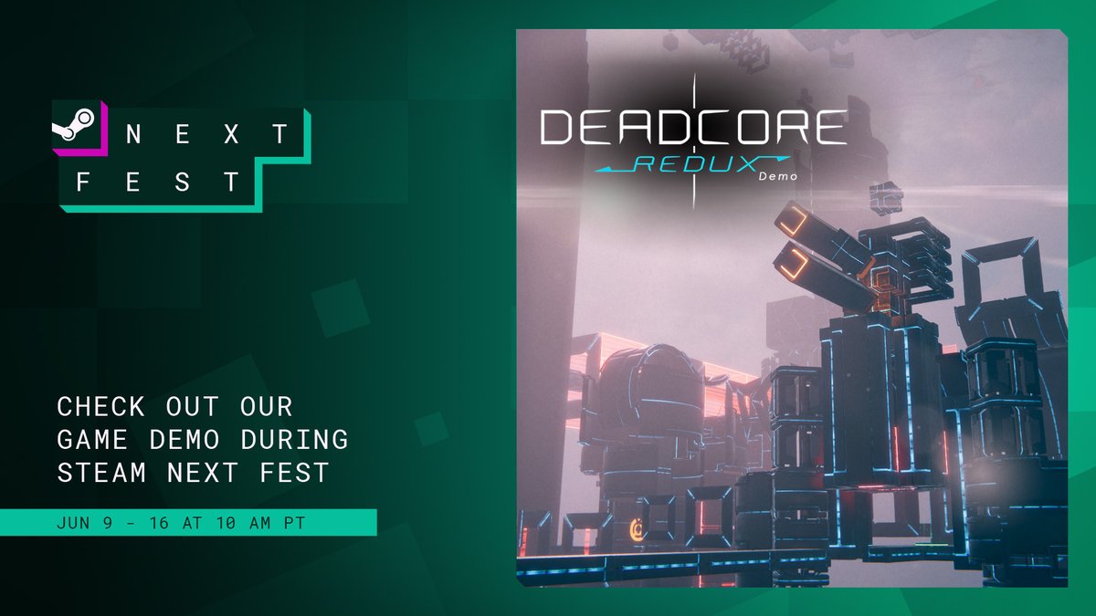 🖲️Steam Next Fest is starting today 🖲️

DeadCore Redux will be there with an updated demo featuring a few quality of life improvements. 

It's all thanks to feedback from players!

store.steampowered.com/app/3484260/De…

#SteamNextFest #madewithunity #DeadCore