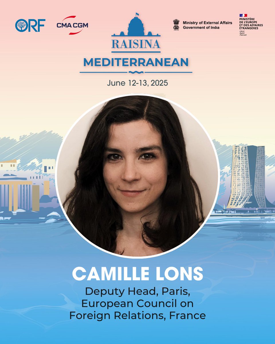 Raisina Dialogue (@raisinadialogue) on Twitter photo .<a href="/CamilleLons/">Camille Lons - Leaving X for @camillelons.bsky.so</a>, Deputy Head, Paris, European Council on Foreign Relations, France, will join us at #RaisinaMediterranean2025!
🗓️12–13 June | 📍Marseille
Know more: or-f.org/33819
<a href="/orfonline/">ORF</a>, <a href="/cmacgm/">CMA CGM Group</a>, <a href="/MEAIndia/">Randhir Jaiswal</a>, and <a href="/francediplo_EN/">France Diplomacy 🇫🇷🇪🇺</a> .<a href="/CamilleLons/">Camille Lons - Leaving X for @camillelons.bsky.so</a>, Deputy Head, Paris, European Council on Foreign Relations, France, will join us at #RaisinaMediterranean2025!
🗓️12–13 June | 📍Marseille
Know more: or-f.org/33819
<a href="/orfonline/">ORF</a>, <a href="/cmacgm/">CMA CGM Group</a>, <a href="/MEAIndia/">Randhir Jaiswal</a>, and <a href="/francediplo_EN/">France Diplomacy 🇫🇷🇪🇺</a>