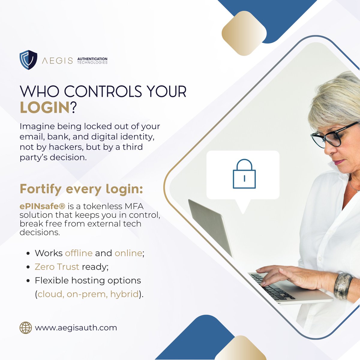 AdamantwareTech's tweet photo. 𝙒𝙝𝙤 𝙘𝙤𝙣𝙩𝙧𝙤𝙡𝙨 𝙮𝙤𝙪𝙧 𝙡𝙤𝙜𝙞𝙣? 
Aegis gives you the answer and the solution!
Learn more: https://t.co/UAODneIAcX https://t.co/s2l4svMjwr