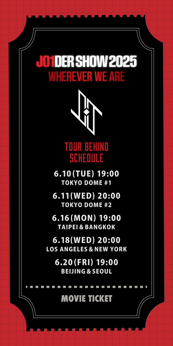 official_jo1's tweet photo. JO1 WORLD TOUR JO1DER SHOW 2025
ʻWHEREVER WE AREʼ

ー
TOUR BEHIND SCHEDULE
ー

#JO1 #JO1DER_SHOW
#JO1_WORLD_TOUR https://t.co/ZeqK0C5jwY