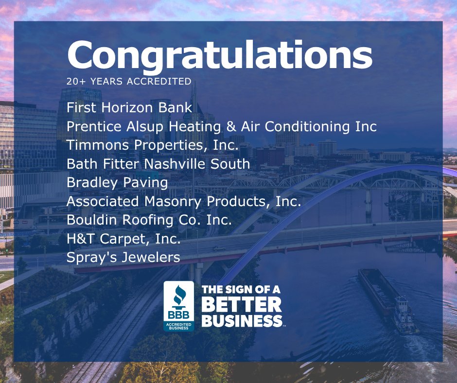 🎉 Cheers to 20+ years of trust &amp; integrity!
Huge congrats to the businesses hitting this milestone — your commitment to doing business the right way inspires us all. 👏 #BBB #Trust #Integrity #BusinessMilestone