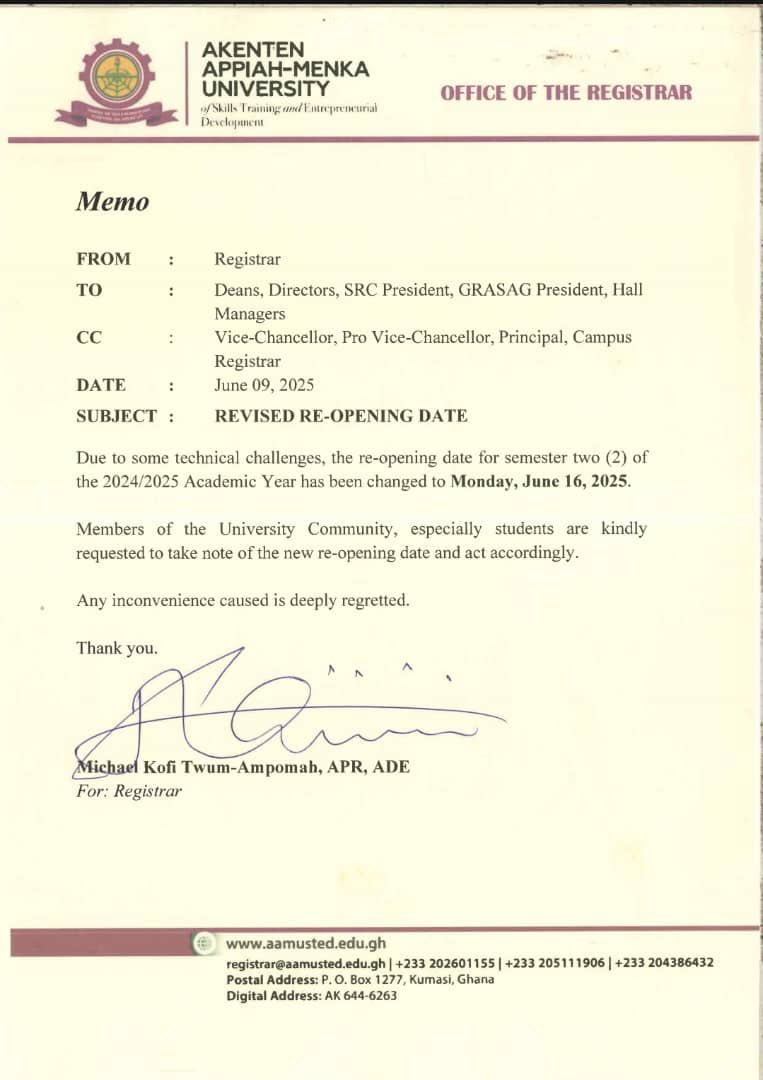 📍ATTENTION STUDENTS 📍

The re-opening date of the second semester has been rescheduled to Monday, June 16, 2025.

Stay Tuned💢

Refer to the attach file for details.