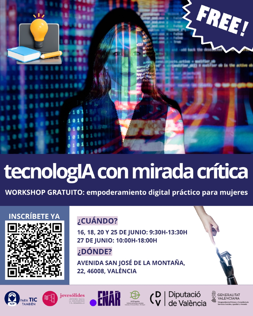 JOVESOLIDES's tweet image. 🔎 TecnologIA con mirada crítica
 👩🏽‍💻 Taller gratuito de empoderamiento digital para mujeres 

¿Quieres aprender a identificar imágenes falsas creadas con IA? ¿Y conocer herramientas digitales para defenderte de la desinformación? Este taller es para ti 💥

📍 En la #RedEspaiTIC…