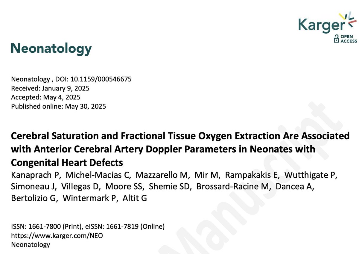 New article in Neonatology. In neonates with CHD during their first week of life, lower CSAT and higher cerebral FTOE associated with elevated RI and PI of the anterior cerebral artery obtained simultaneously. Work by student - Dr <a href="/kanapasinee/">Pasinee</a> &amp; team.

karger.com/neo/article/do…