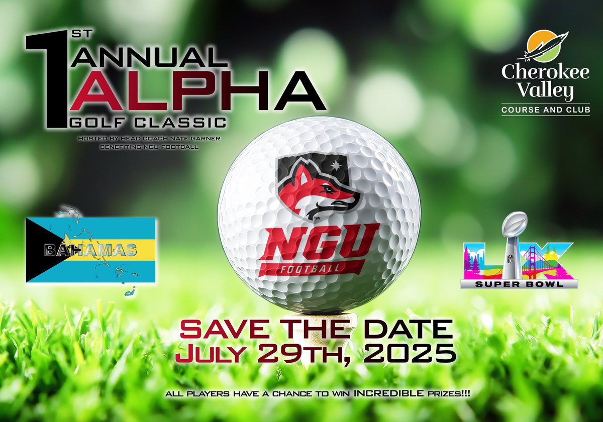 Julius Julio Pruitt (@juliuscpruitt1) on Twitter photo 🏌️♂️⛳ SAVE THE DATE ⛳🏌️♀️
Join us for the 1st Annual ALPHA Golf Classic on July 29th, 2025 at Cherokee Valley Course and Club
Hosted by our Head Coach <a href="/Nate_Garner_75/">Nate Garner</a> and benefitting <a href="/NGUFootball1/">North Greenville Football</a> 👏🏽👏🏽 🏌️♂️⛳ SAVE THE DATE ⛳🏌️♀️
Join us for the 1st Annual ALPHA Golf Classic on July 29th, 2025 at Cherokee Valley Course and Club
Hosted by our Head Coach <a href="/Nate_Garner_75/">Nate Garner</a> and benefitting <a href="/NGUFootball1/">North Greenville Football</a> 👏🏽👏🏽