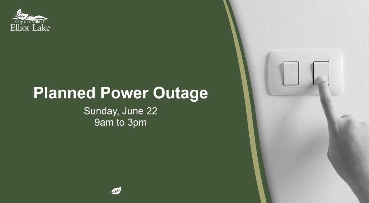 Planned Hydro One Power Outage occurring on Sunday, June 22 from 9am to 3pm elliotlake.ca/Modules/News/i…