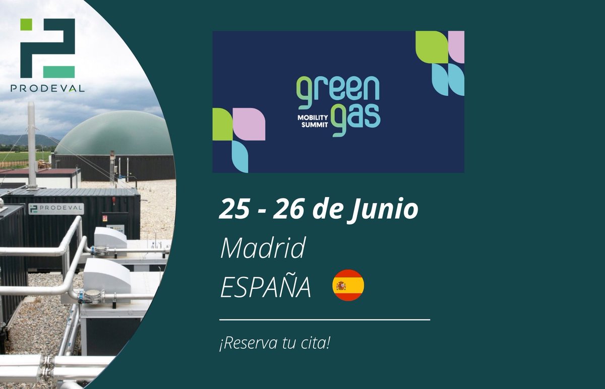 ¡El 𝗚𝗿𝗲𝗲𝗻 𝗚𝗮𝘀 𝗠𝗼𝗯𝗶𝗹𝗶𝘁𝘆 𝗦𝘂𝗺𝗺𝗶𝘁 se acerca y en PRODEVAL nos encantaría volver a encontraros!
No dudes en concertar una cita para hablar de tus proyectos de descarbonización.
👉 Más info: greengasmobilitysummit.com
#Biogás #Biometano #GasRenovable #MovilidadVerde