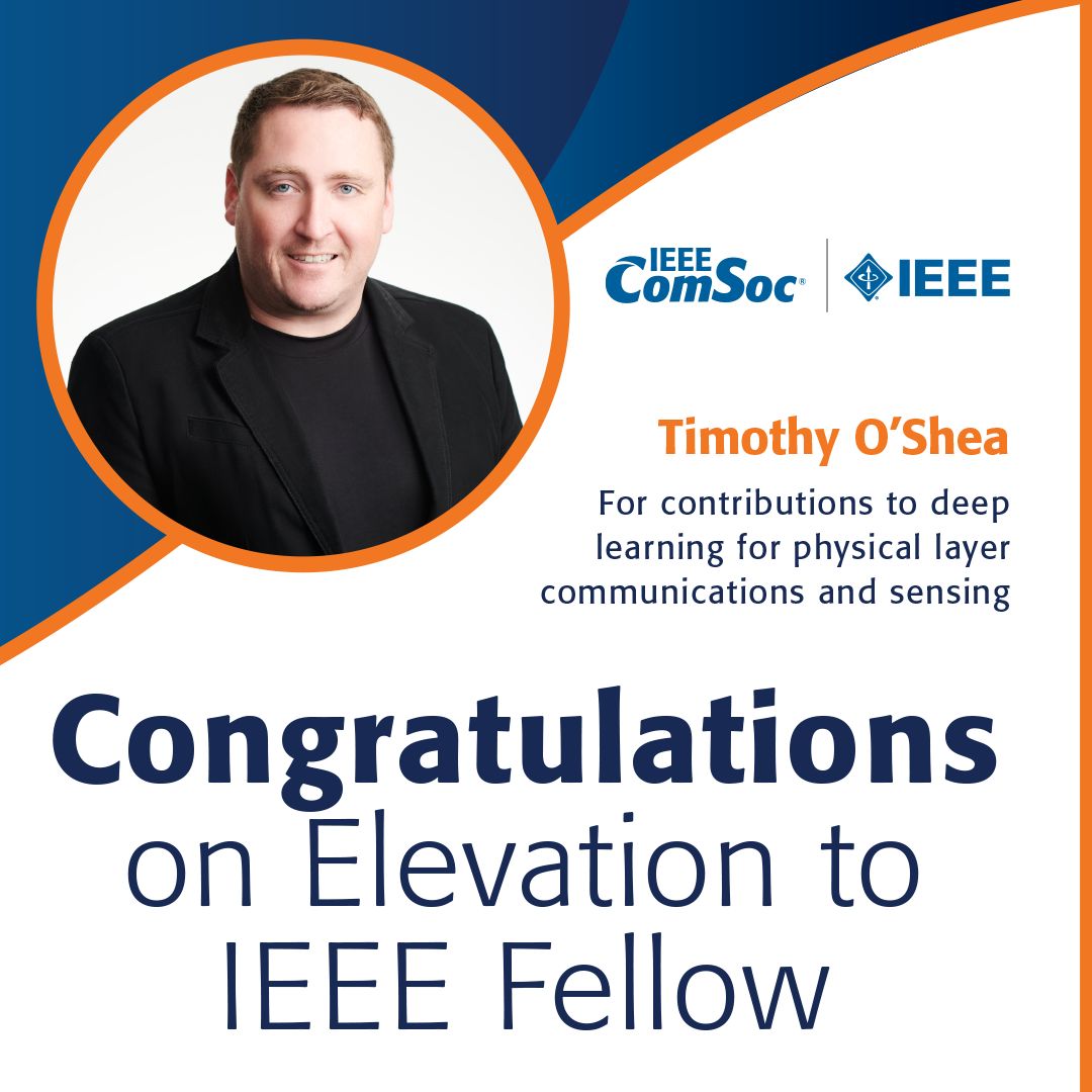 We're proud to share that DeepSig co-founder and CTO Dr. <a href="/oshtim/">Tim O'Shea</a> has been named an <a href="/IEEEorg/">IEEE</a> <a href="/ComSoc/">IEEE ComSoc</a> Fellow, one of the highest honors in the engineering community. His work has helped shape the future of #AI-native #networks and redefine what's possible in #spectrum awareness and