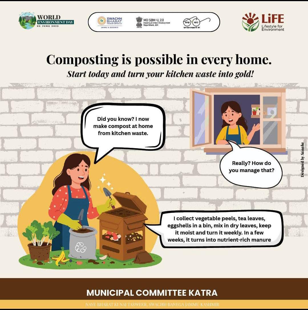 KatraMck's tweet image. Small steps, big impact. Composting at home reduces waste and enriches your garden.

 #StartComposting
 #SwachhBharatMission
#MoHUA
#SwachhSurvekshan2024
#SwachhJK
#SbmUrban