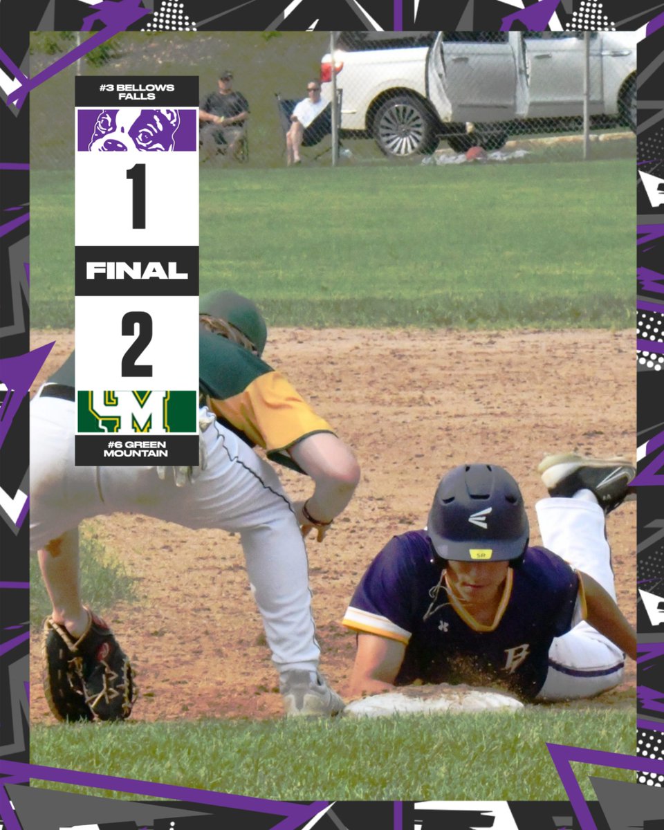 FINAL – VPA D3 Quarterfinals
Bellows Falls 1
Green Mountain 2

Steven Joslyn: 2-for-3
Jaden Bazin: 6.2 IP, 11 K, 2 ER

Terriers finish the season 11-6, falling just short in a hard-fought battle. Thank you seniors and fans for an unforgettable ride. 🐾⚾ 

#BleedPurple