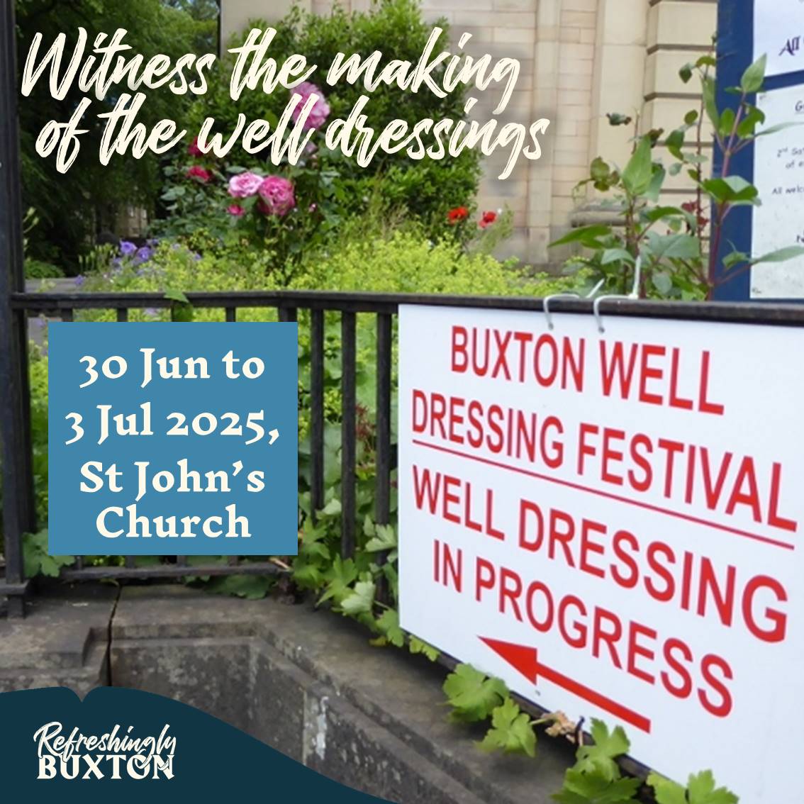 The #welldressing are being made this week, Mon to Thu.

Pop in to St John’s Church to witness this ancient tradition.

More info ➡️ visitbuxton.co.uk/festivals/buxt…

#WhatsOnBuxton #BuxtonFestival #Buxton2025 #Buxton #HighPeak #PeakDistrict #Derbyshire  #RefreshinglyBuxton