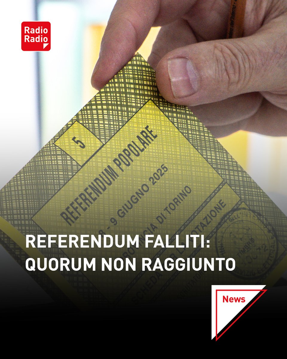 Nessuno dei 5 quesiti ha raggiunto il #quorum necessario alla convalida, i #referendum falliscono. L'#affluenza alle urne si attesta attorno al 29% ✍