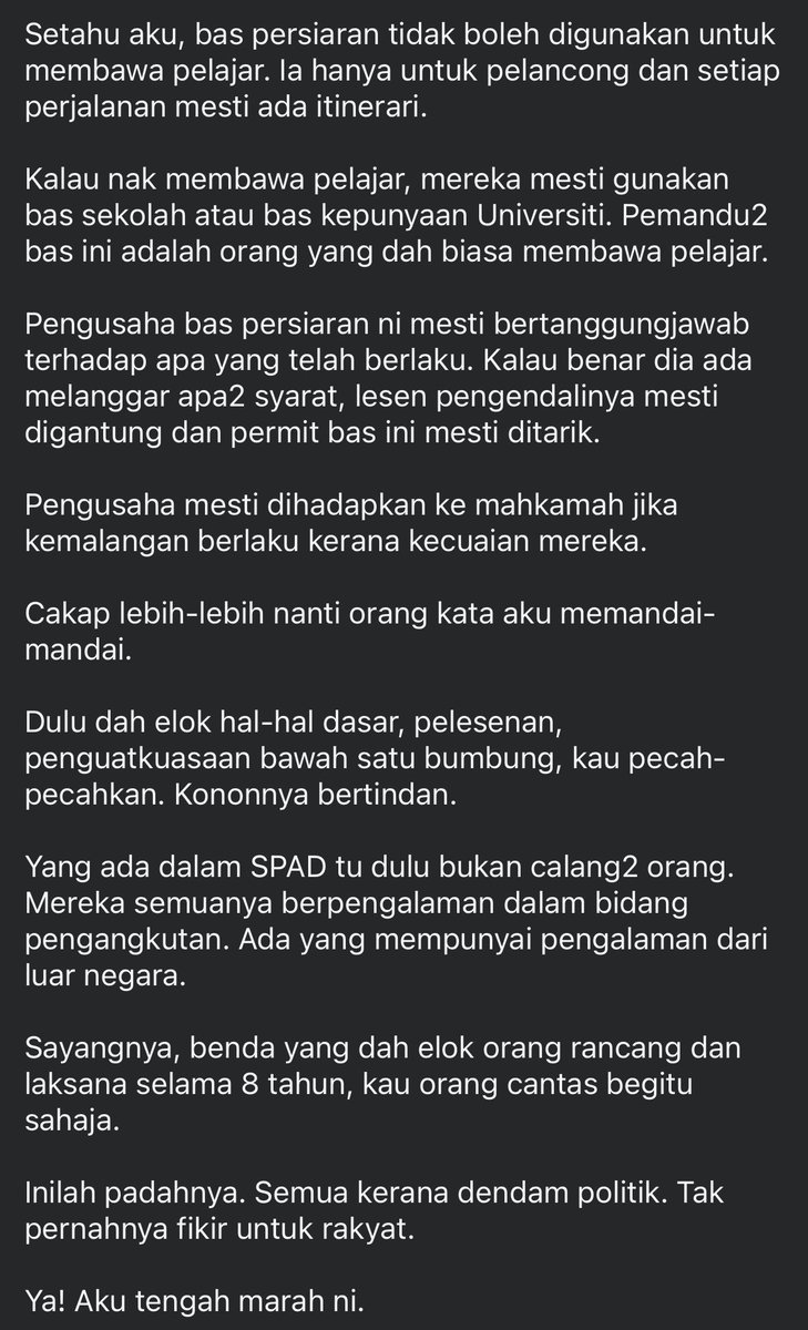 asrulmm's tweet photo. Read this on FB. I support what the writer said. 120%.

Please bring back SPAD and stop giving face to those lorry and bus operators. Like this writer, aku pun tengah marah jugak🤬 https://t.co/RtzmMULdtf