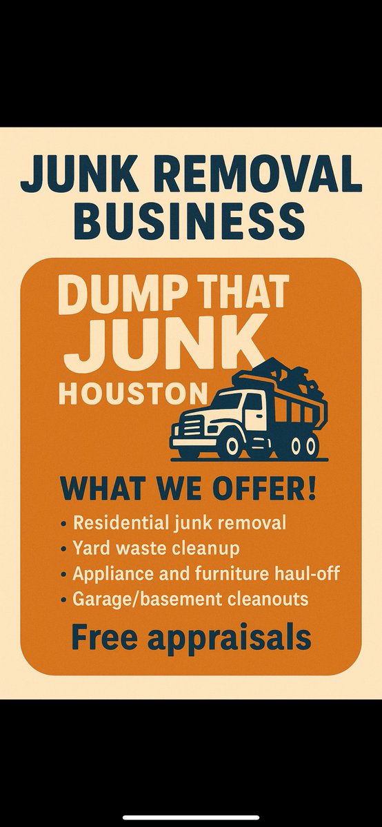 Houston, Got Junk?
We're here to help you Dump That Junk!
‼️Residential junk removal
‼️Yard waste cleanup
‼️Appliance &amp; furniture haul-off  
‼️Garage/basement cleanouts
‼️Free Appraisals

Locally owned &amp; operated in Houston!
DM us today to schedule your free quote!