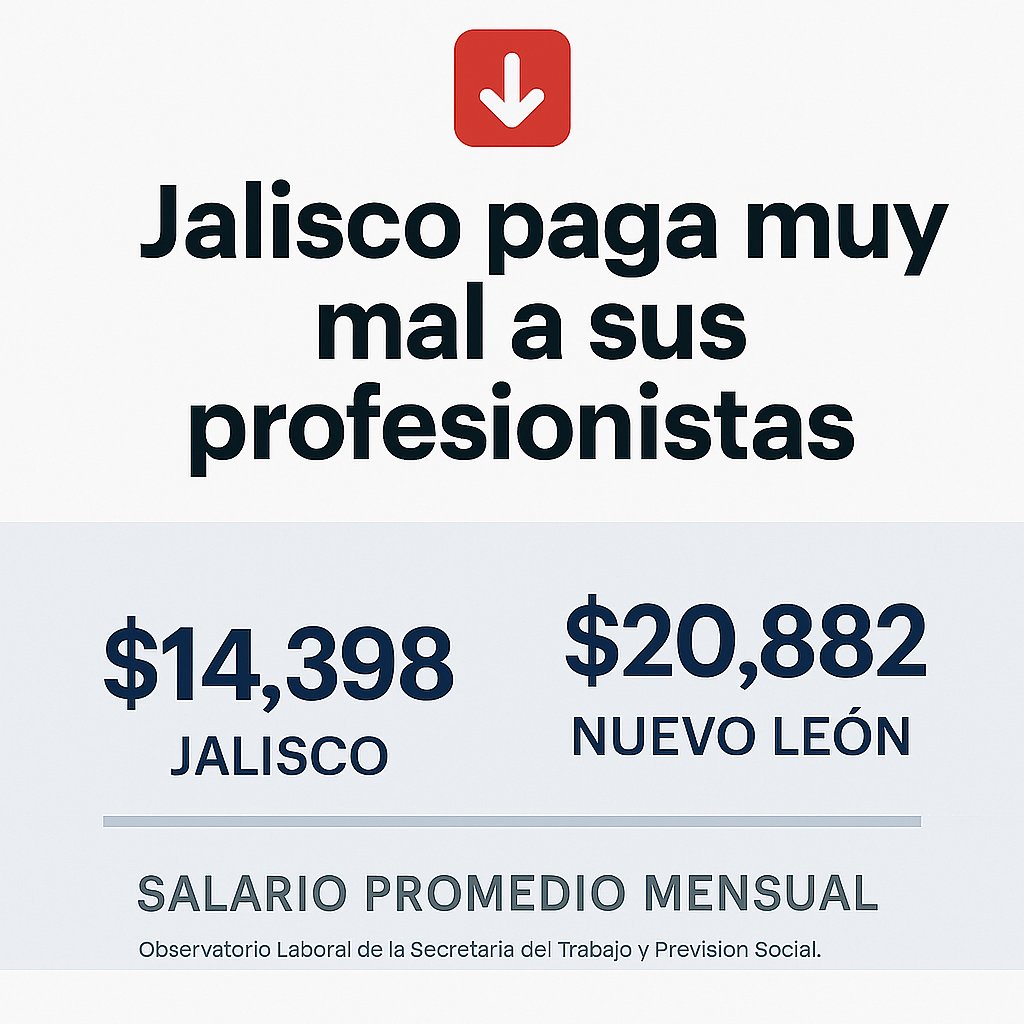 1. 📉 Jalisco paga muy mal a sus profesionistas

Por qué... 

🤔 Por qué si Jalisco es la cuarta economía nacional pues aporta el 7.5% al PIB, sólo después de Ciudad de México (14.8%); Estado de México (9.1%) y Nuevo León (7.9%)...

Abro 🧵