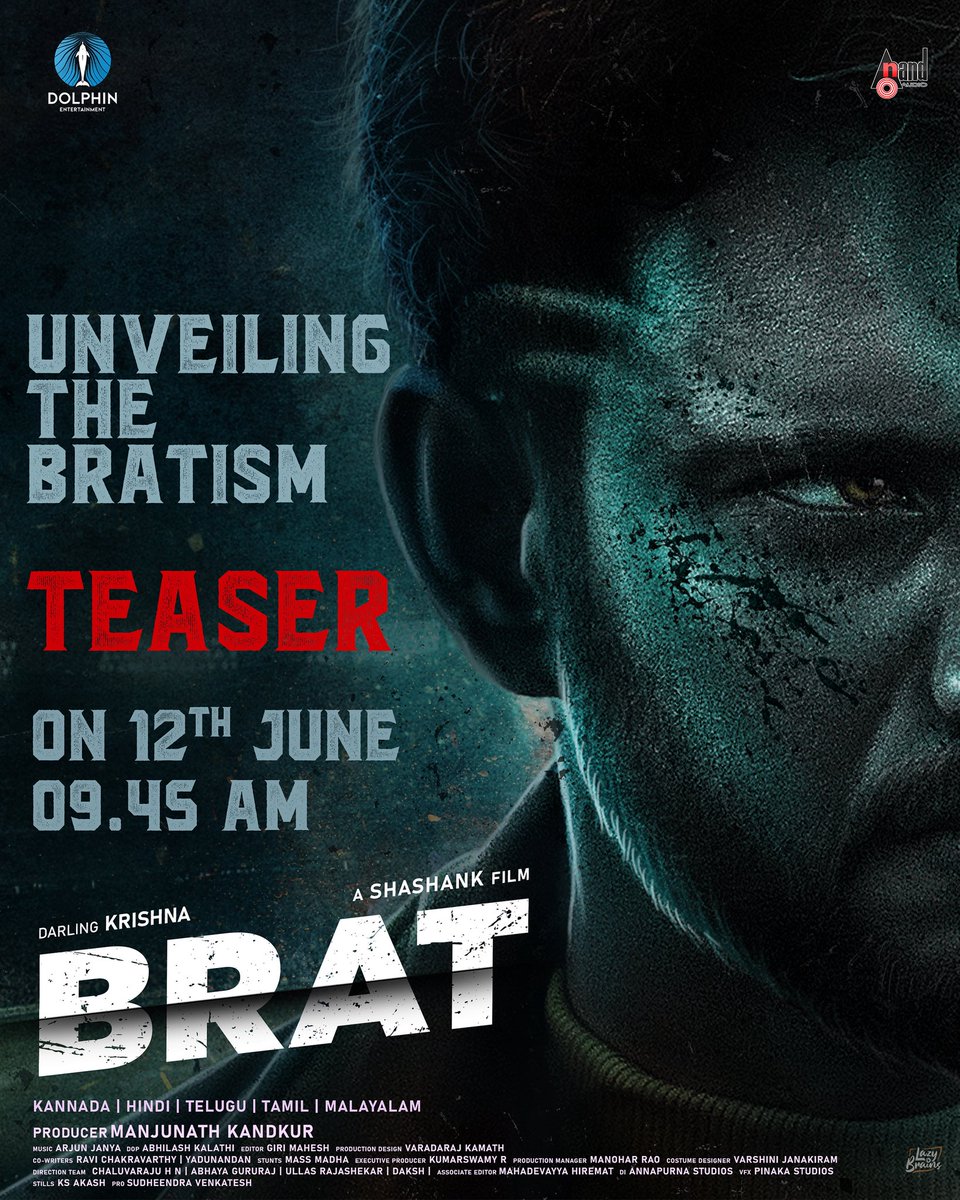 MANJUNATH KANDKUR (@manjukandkur) on Twitter photo R * * * STAR Unveils the Exclusive BRAT Teaser!
12th JUNE, THU | 09:45 AM
#BRATism Kickstarts
#BRAT
#DarlingKrishna #Shashank
#ManishaKandkur #ManjunathKandkur
#DolphinEntertainment
<a href="/darlingkrishnaa/">Darling Krishna</a> <a href="/Manishakandkur/">Manisha kandkur</a> <a href="/Shashank_dir/">Shashank</a> <a href="/manjukandkur/">MANJUNATH KANDKUR</a> <a href="/aanandaaudio/">aanandaaudio</a> <a href="/ArjunJanyaMusic/">Arjun Janya</a> R * * * STAR Unveils the Exclusive BRAT Teaser!
12th JUNE, THU | 09:45 AM
#BRATism Kickstarts
#BRAT
#DarlingKrishna #Shashank
#ManishaKandkur #ManjunathKandkur
#DolphinEntertainment
<a href="/darlingkrishnaa/">Darling Krishna</a> <a href="/Manishakandkur/">Manisha kandkur</a> <a href="/Shashank_dir/">Shashank</a> <a href="/manjukandkur/">MANJUNATH KANDKUR</a> <a href="/aanandaaudio/">aanandaaudio</a> <a href="/ArjunJanyaMusic/">Arjun Janya</a>