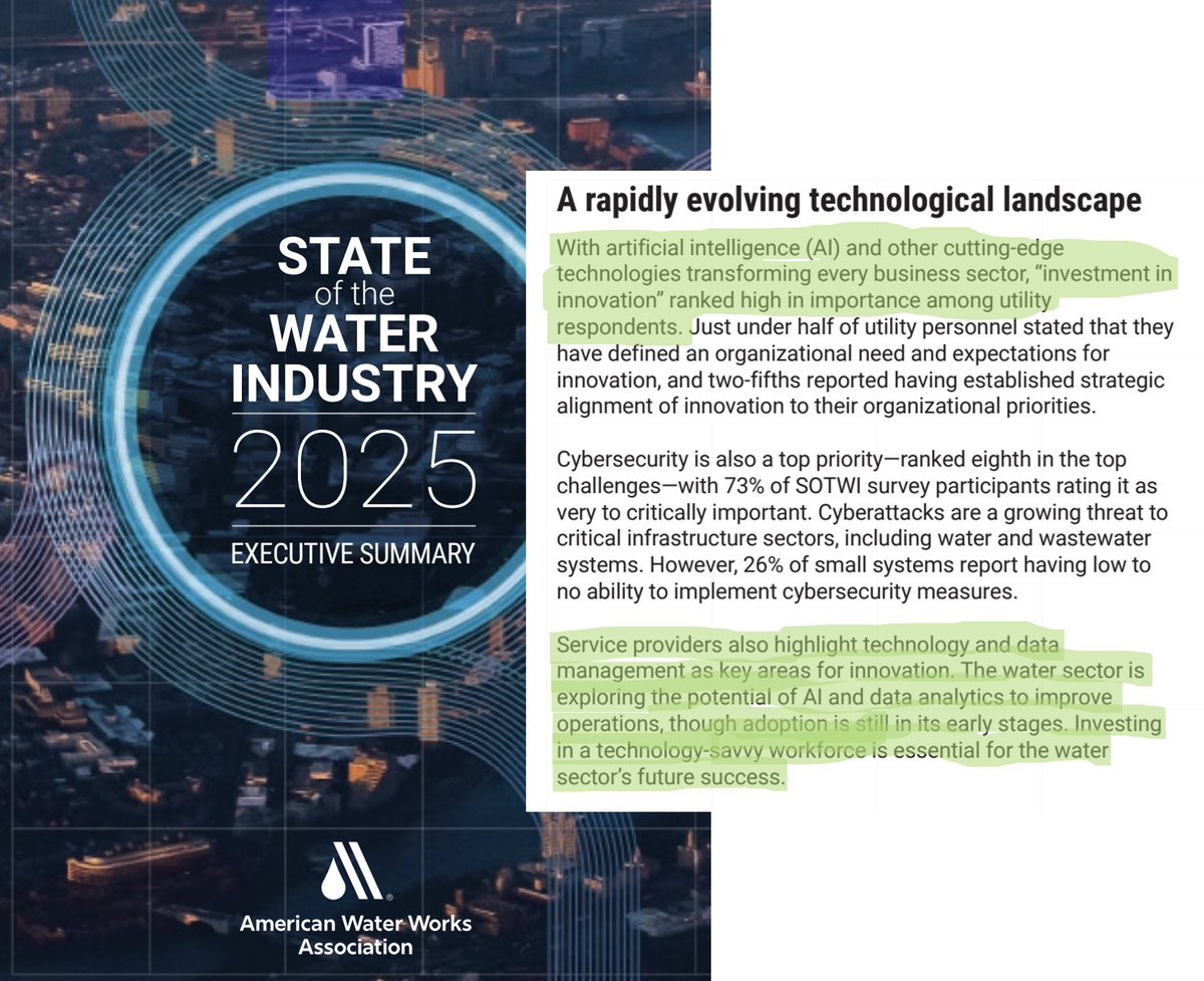infinitiiai's tweet image. 3,575 #water industry pros weigh in on #CAPEX #AgingInfrastructure #ClimateChange impacts in @awwa&apos;s State of the Water Industry report that states #AI #innovation &amp;amp; #data #analytics improve operations. @infinitiiai #software makes that happen!

$IAI.cn $CDTAF $7C5 #AI #ML