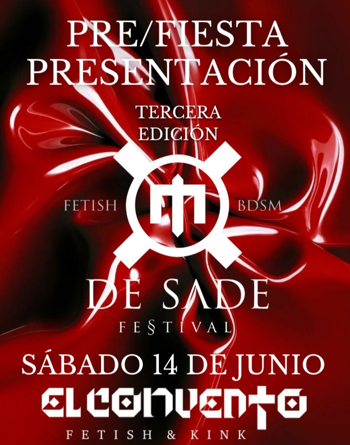 EL CONVENTO presenta:

PRE/FIESTA PRESENTACIÓN 
DE SADE FESTIVAL

Con la presencia de nuestra gran embajadora  <a href="/MistressNereida/">Mistress Nereida Barcelona</a>

PRE/FIESTA PRESENTACIÓN 
DE SADE FESTIVAL 
Sábado 14 JUNIO 2025
de 24:00h. a 06:00h.
Barcelona

ENTRADAS:
universe.com/events/pre-fie…

AFORO LIMITADO!