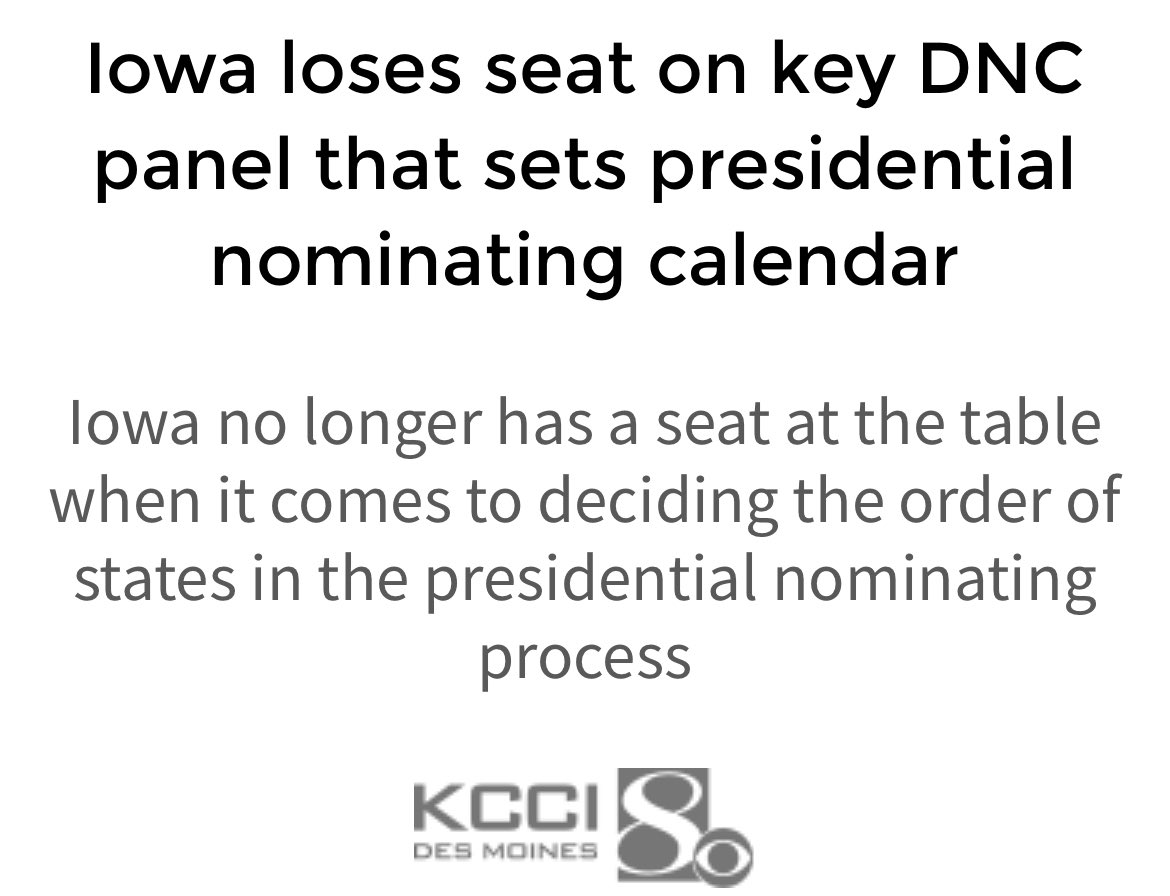 ICYMI: <a href="/iowademocrats/">Iowa Democrats</a> lose seat on <a href="/DNC/">Democratic Party</a> Rules and Bylaws Committee.