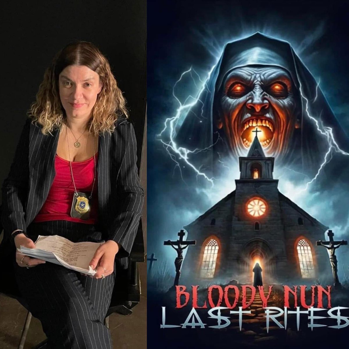 See me play a police detective in this! 
Bloody Nun: Last Rites will have a wide release on June 10th; available in major online retailers and streaming. Thank you SRS Cinema LLC
#bloodynunlastrites #genovevarossi 

Congratulations Will Collazo and Julie Anne Prescott. 🎥💜