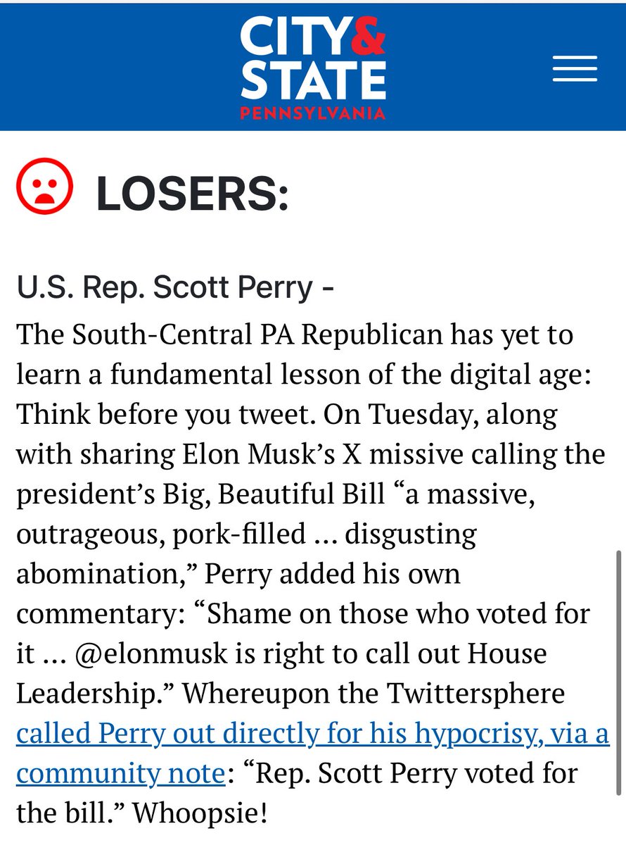 Voting against the interests of working families in Pennsylvania makes you a loser.