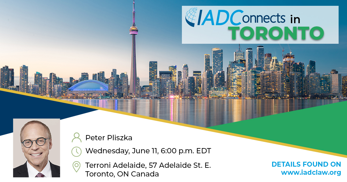 IADC member Peter Pliszka (<a href="/FaskenLaw/">FASKEN</a> ) will host an IADConnects in Toronto tomorrow. #IADConnects #iadcmeetings 

Get details on the meet-up here: 
iadclaw.org/events/iadconn…