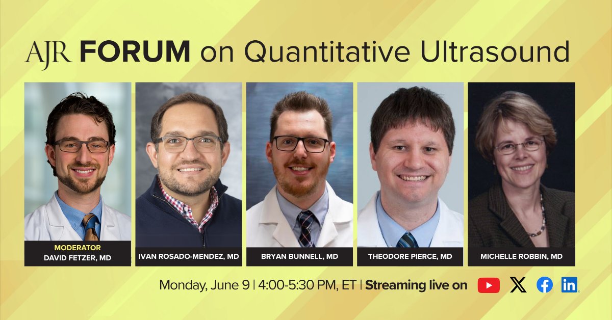 Join us this afternoon for an AJR Forum livestream on quantitative ultrasound, featuring expert talks + Q&amp;A on ultrasound measurements, elastography, liver fat quantification, and blood flow evaluation using Doppler and non-Doppler techniques.