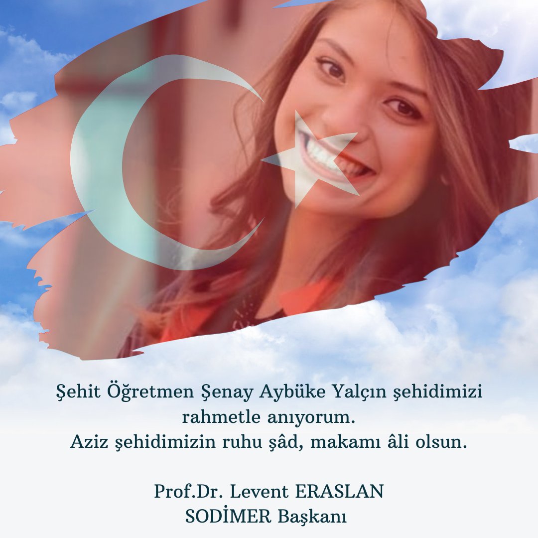 SODİMER (@sodimertr) on Twitter photo Hain teröristlerce katledilen şehit meslektaşımızı rahmet ve dua ile anıyorum.
Ruhu şâd, makamı âli olsun.
<a href="/drleventeraslan/">Prof.Dr.Levent Eraslan</a>
Şenay Aybüke Yalçın 🇹🇷 Hain teröristlerce katledilen şehit meslektaşımızı rahmet ve dua ile anıyorum.
Ruhu şâd, makamı âli olsun.
<a href="/drleventeraslan/">Prof.Dr.Levent Eraslan</a>
Şenay Aybüke Yalçın 🇹🇷